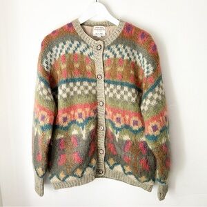 Vintage 90's Hand Knit Susan Bristol Mohair Wool Blend Cardigan Lined - S/M
